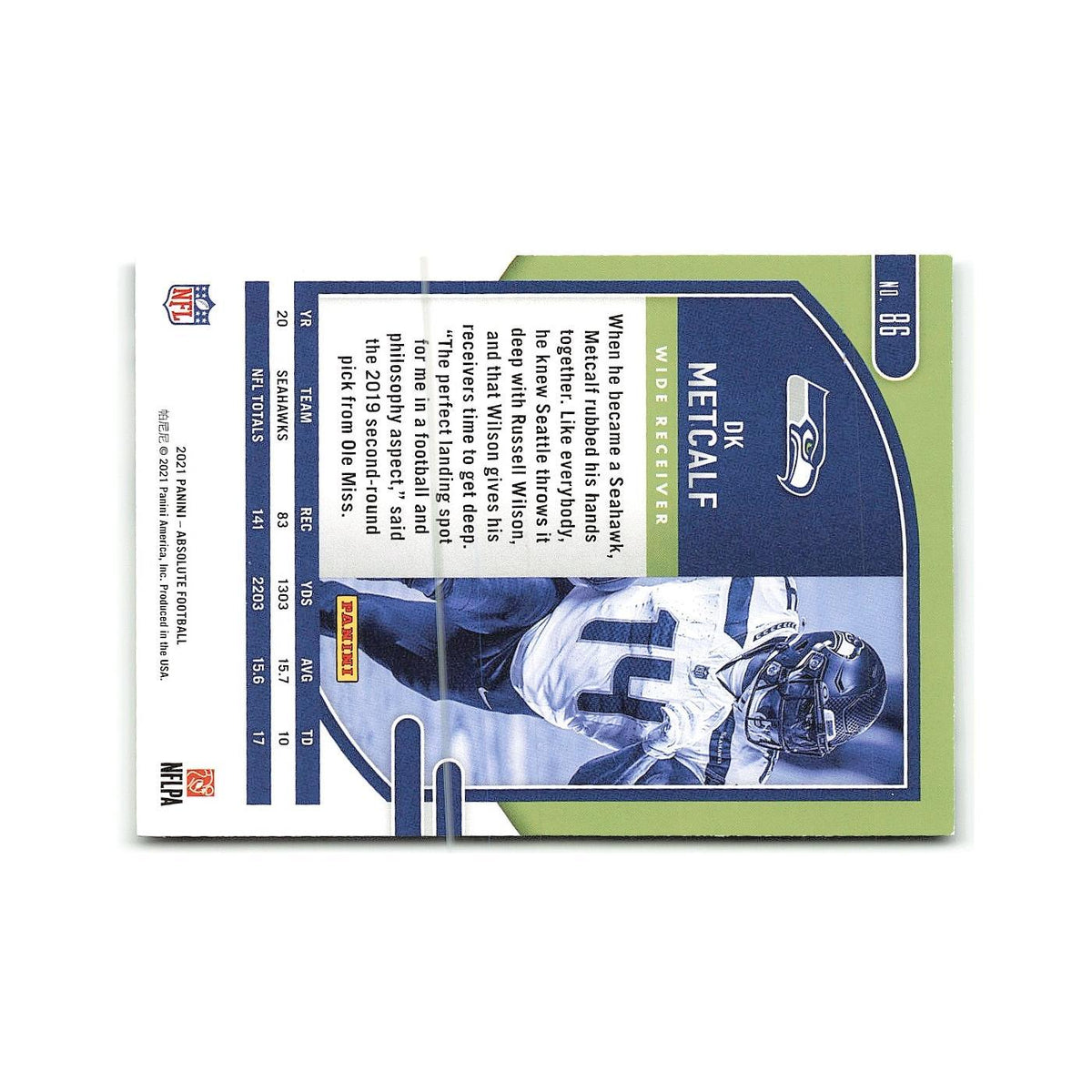 DK Metcalf 2021 Panini Absolute #86 Seattle Seahawks Football Card NM