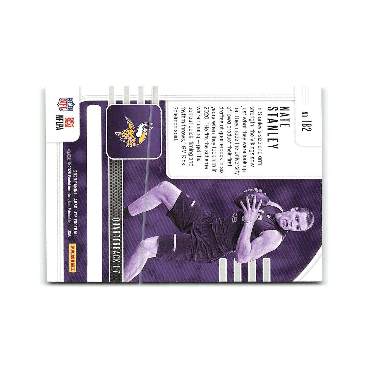 Nate Stanley Rookie 2020 Panini Absolute #182 Minnesota Vikings Football Card NM