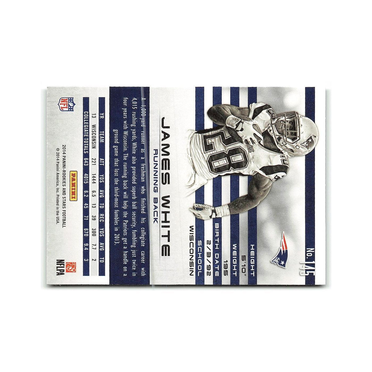 James White Rookie 2014 Panini Rookies & Stars #145 New England Patriots NM