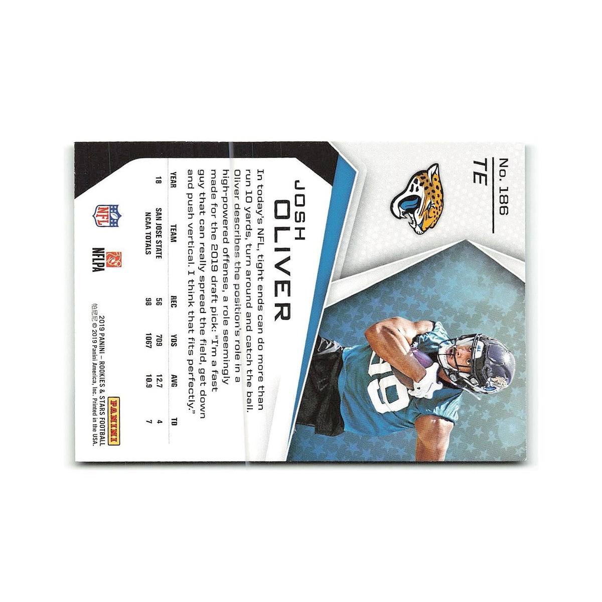 Josh Oliver Rookie 2019 Panini Rookies & Stars #186 Jacksonville Jaguars NM
