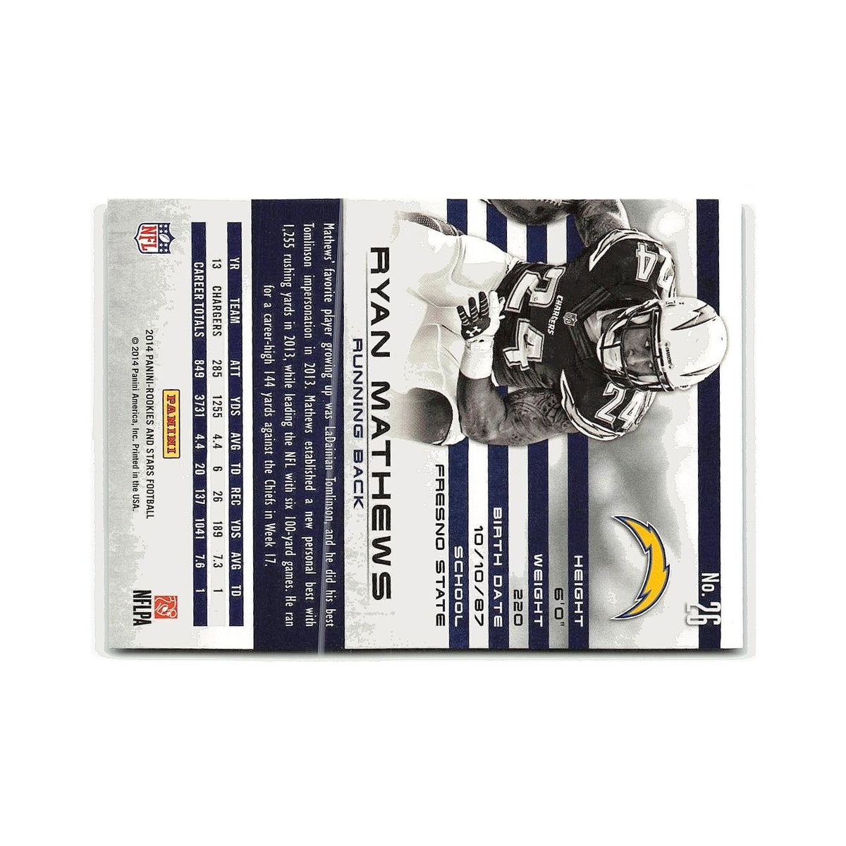 Ryan Mathews 2014 Panini Rookies & Stars #26 San Diego Chargers Football Card NM