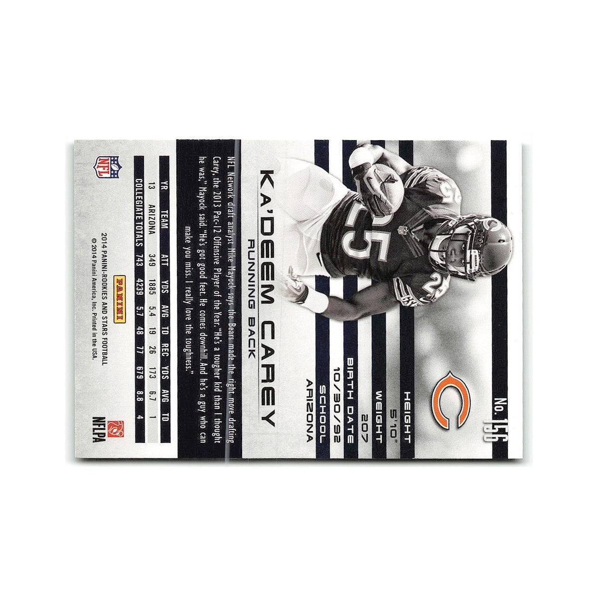 Ka'Deem Carey Rookie 2014 Panini Rookies & Stars #156 Chicago Bears NM