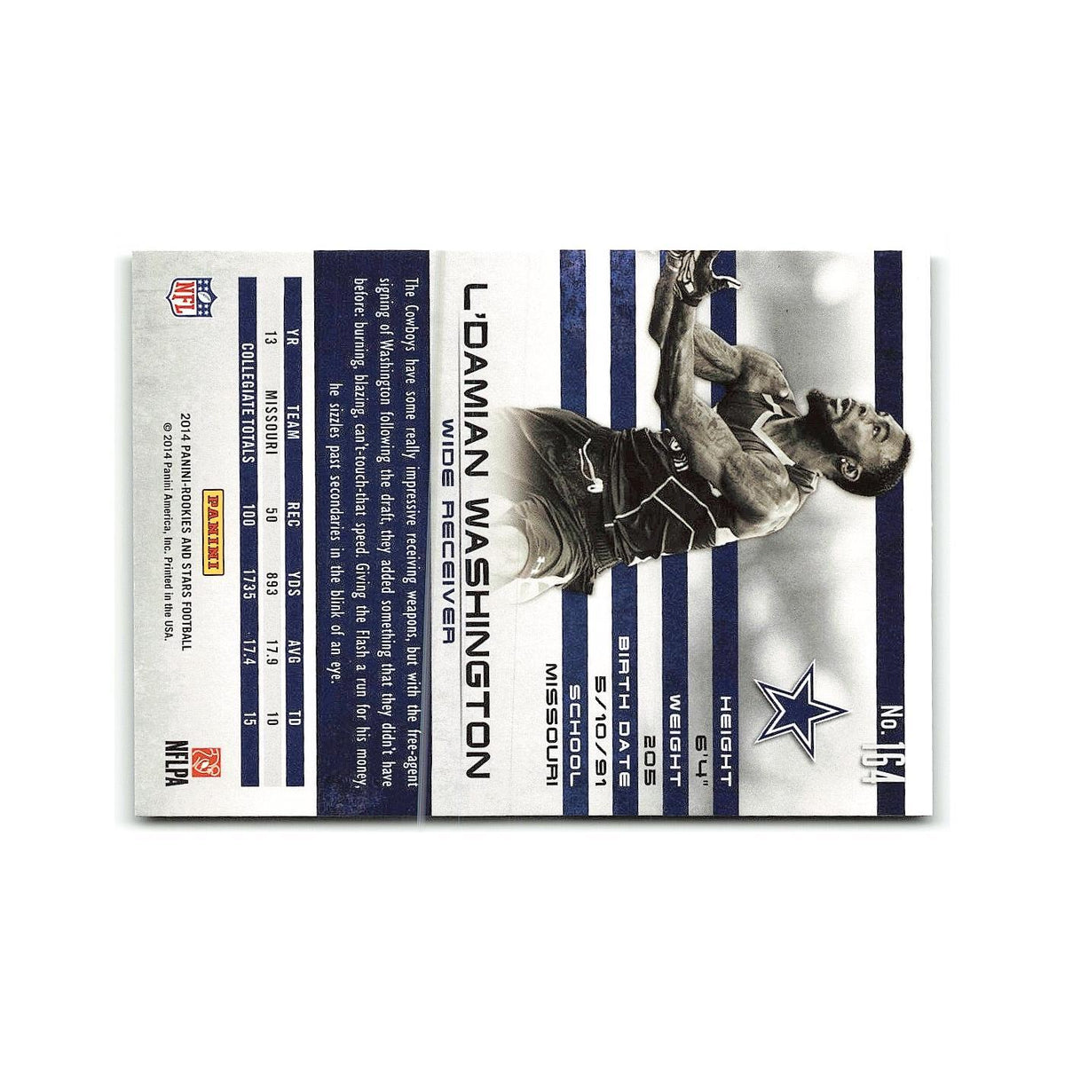 L'Damian Washington Rookie 2014 Panini Rookies & Stars #164 Dallas Cowboys NM