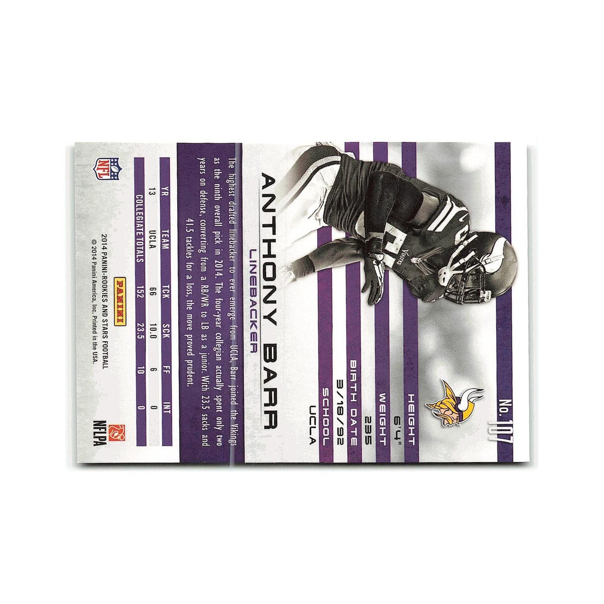 Anthony Barr Rookie 2014 Panini Rookies & Stars #107 Minnesota Vikings NM