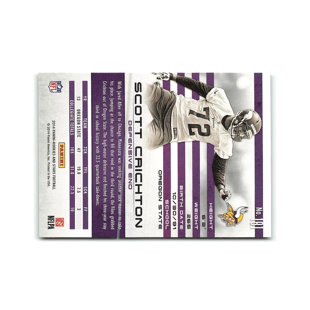 Scott Crichton Rookie 2014 Panini Rookies & Stars #181 Minnesota Vikings NM