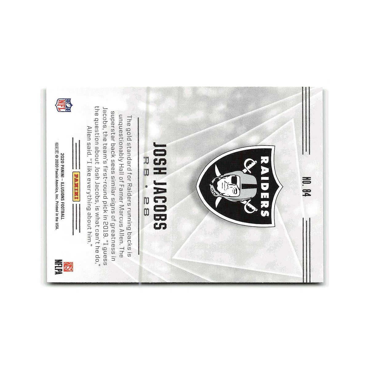 Josh Jacobs 2020 Panini Illusions #84 Las Vegas Raiders Football Card NM