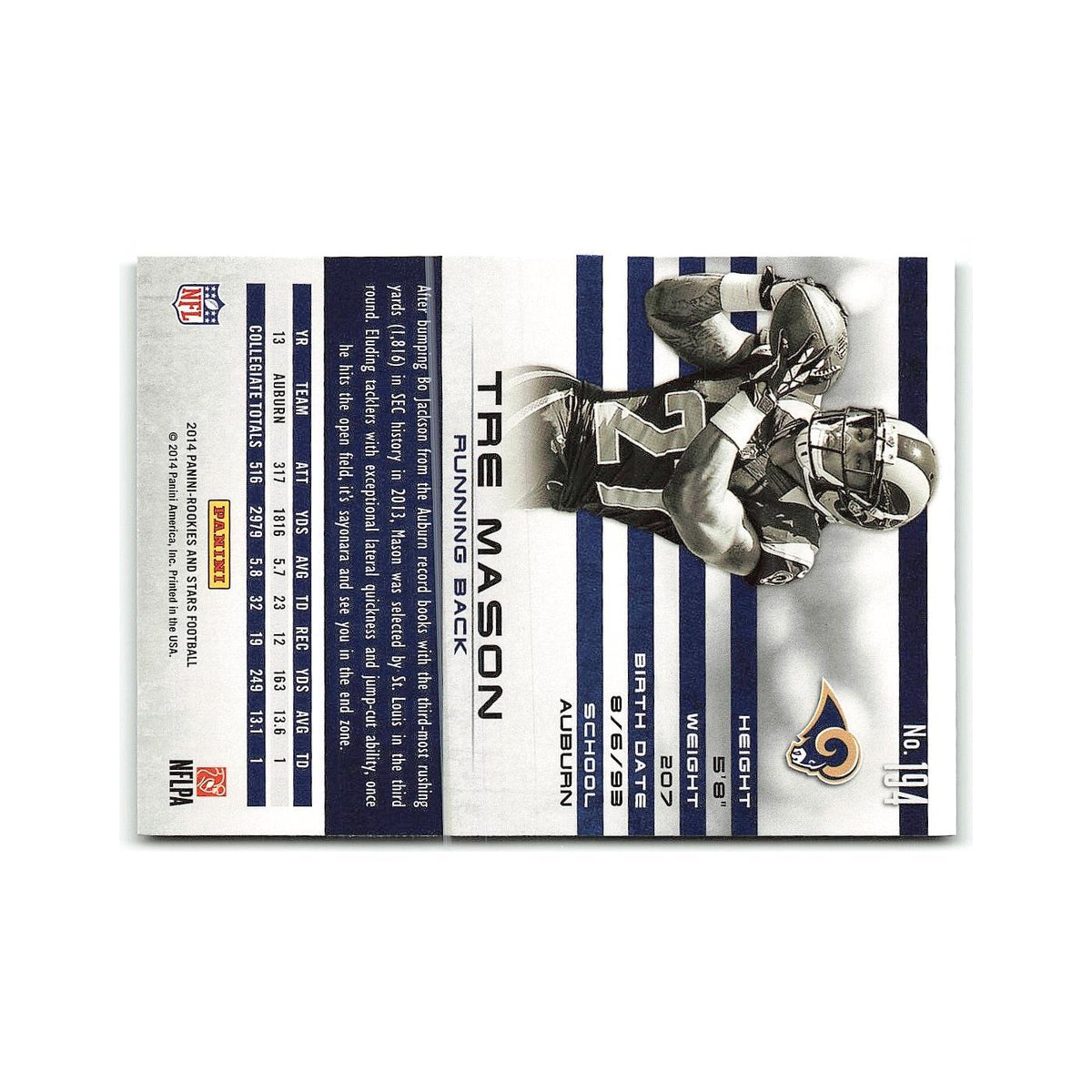 Tre Mason Rookie 2014 Panini Rookies & Stars #194 St. Louis Rams NM