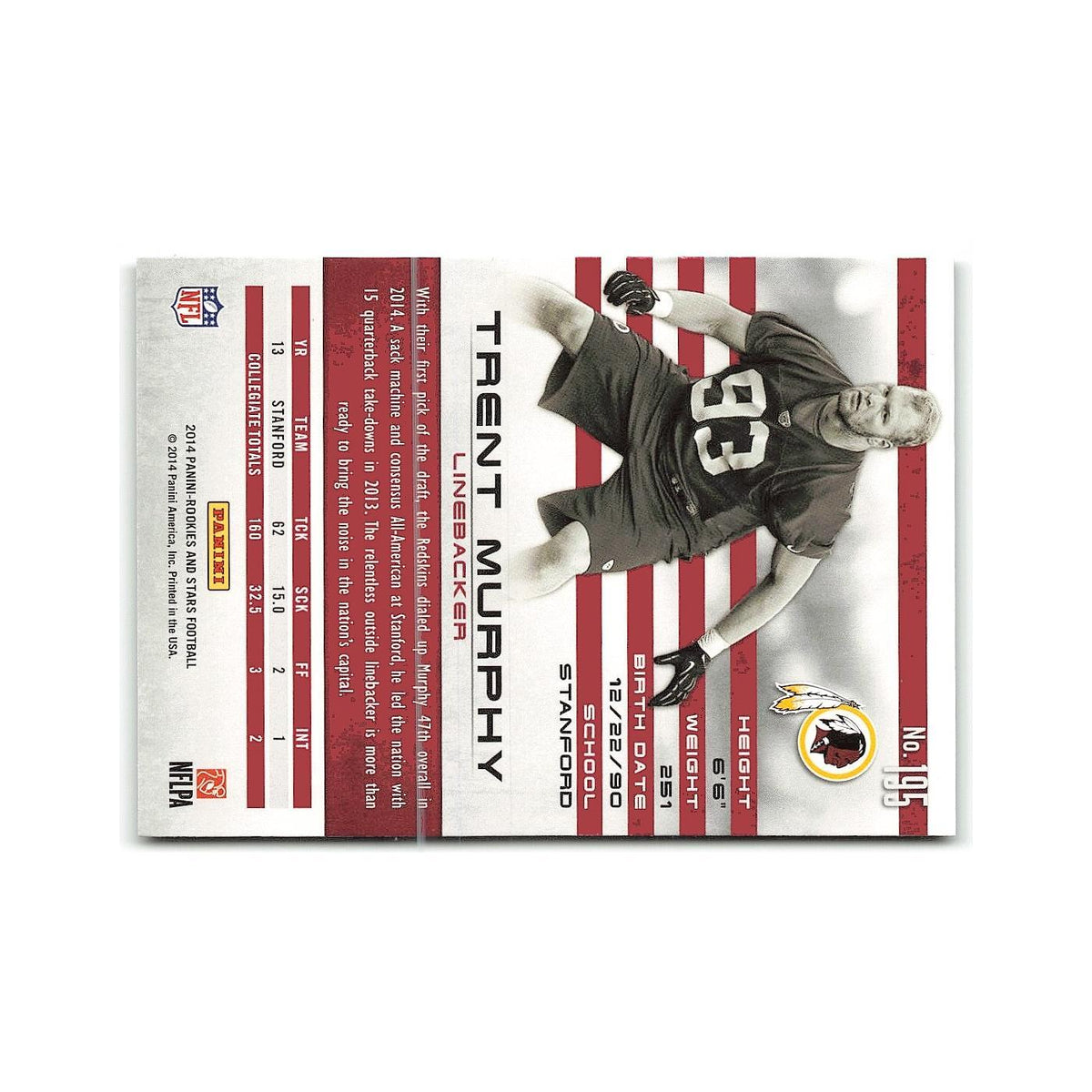 Trent Murphy Rookie 2014 Panini Rookies & Stars #195 Washington Redskins NM