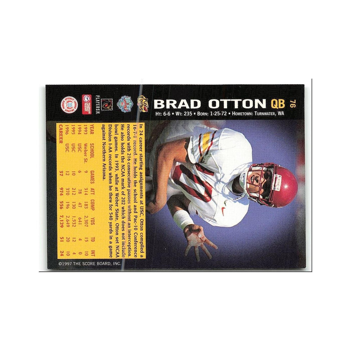 Brad Otton Rookie 1997 Score Board NFL Rookies #76 Washington Redskins NM