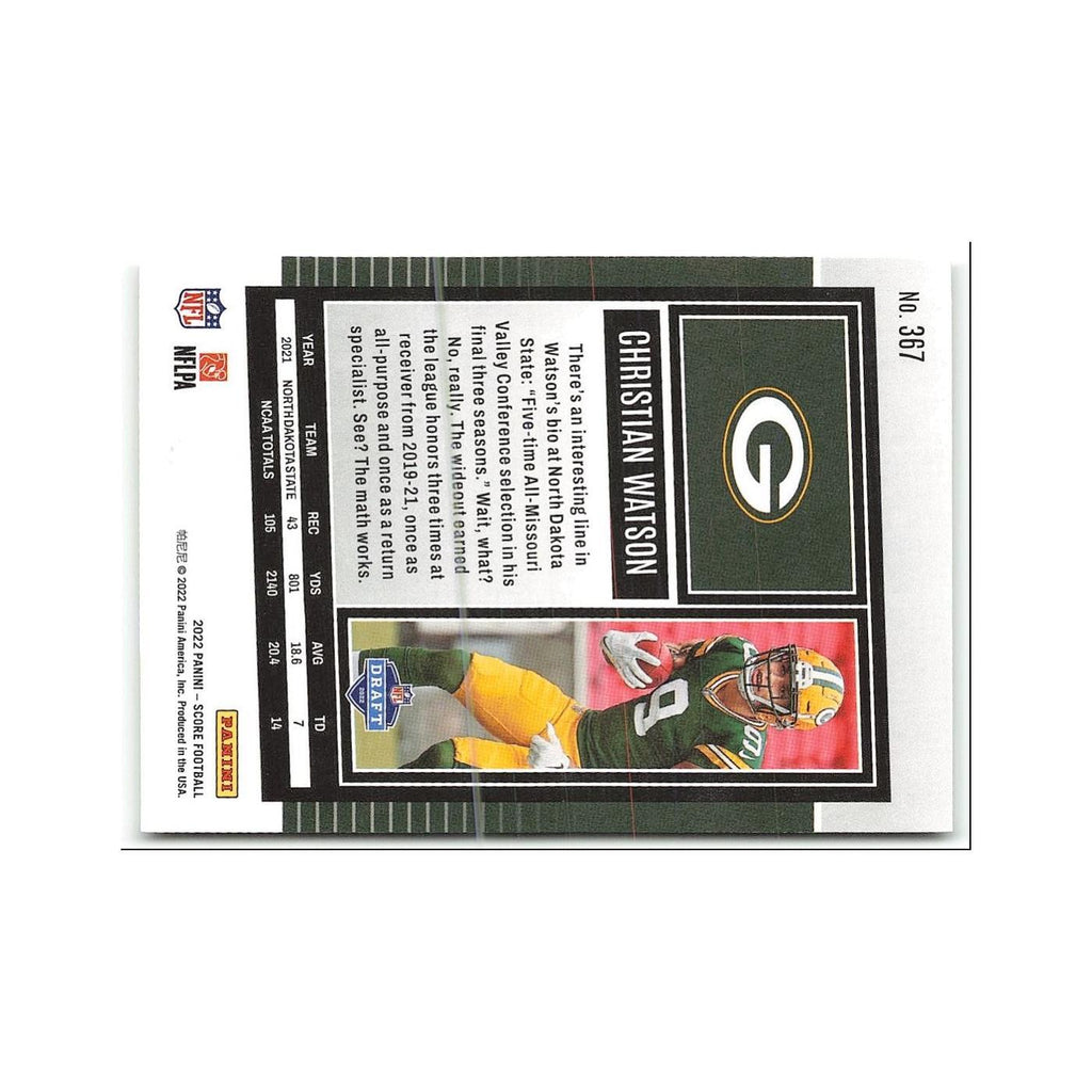 Christian Watson Rookie 2022 Score #367 Green Bay Packers Football Card NM