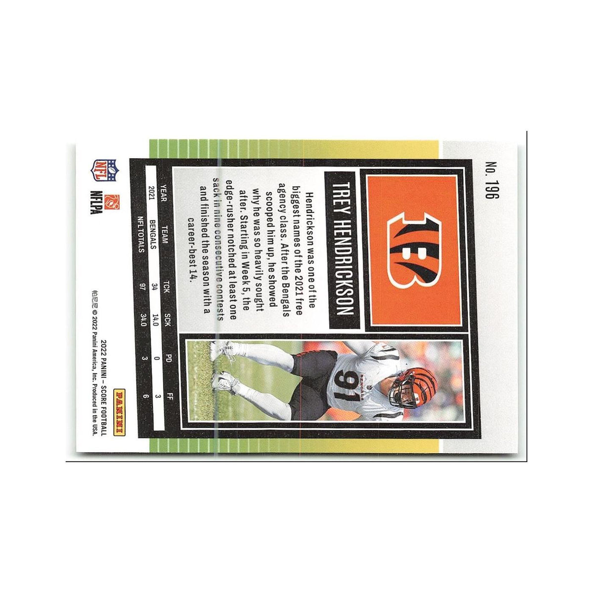 Trey Hendrickson 2022 Score #196 Cincinnati Bengals Football Card NM