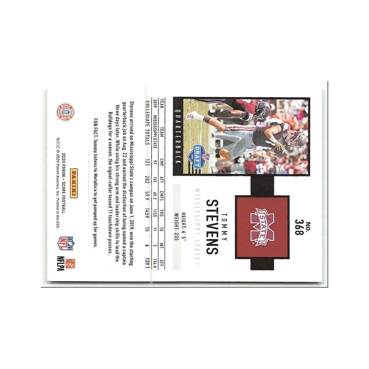 Tommy Stevens Rookie 2020 Score #368 Mississippi State Bulldogs Football Card NM