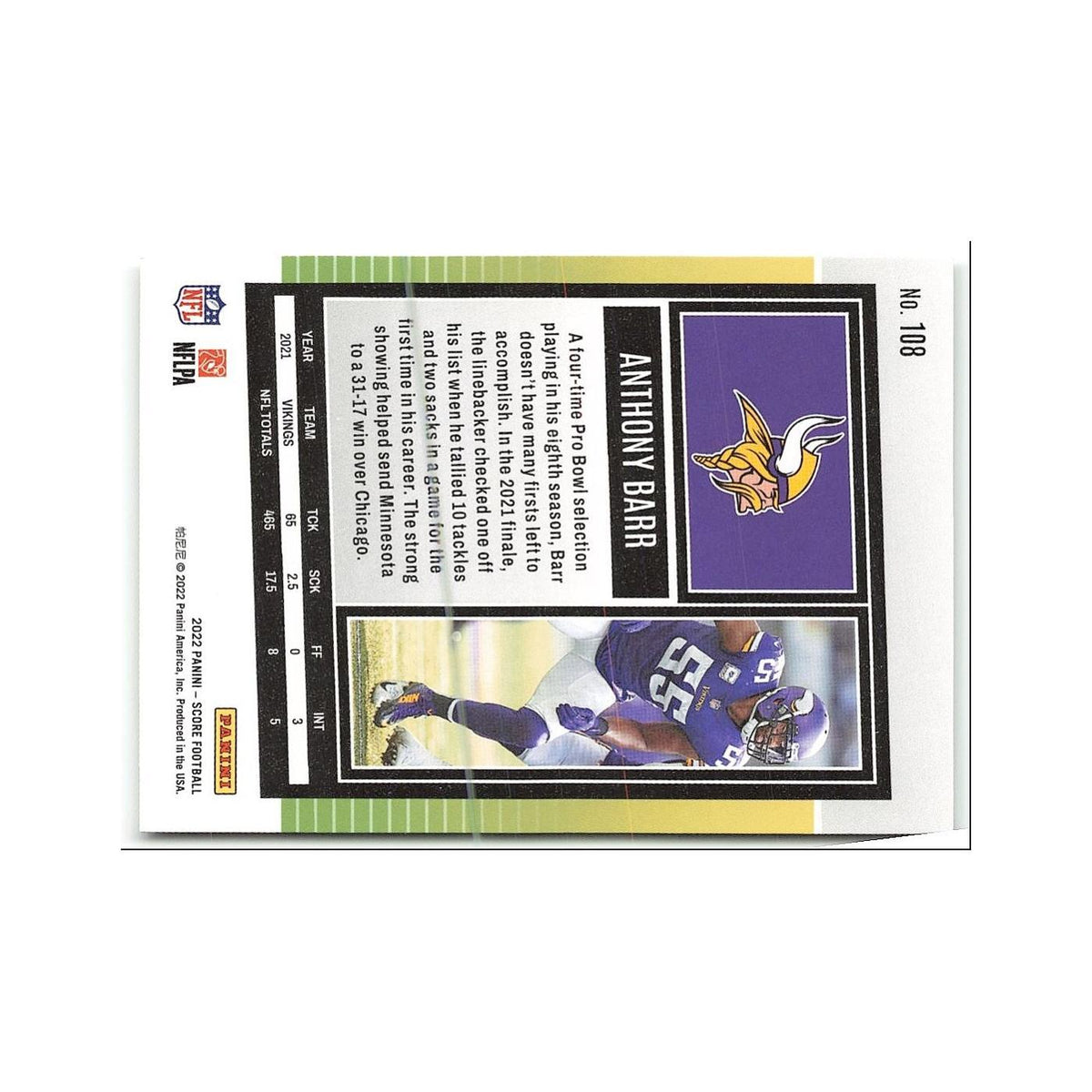 Anthony Barr 2022 Score #108 Minnesota Vikings Football Card NM