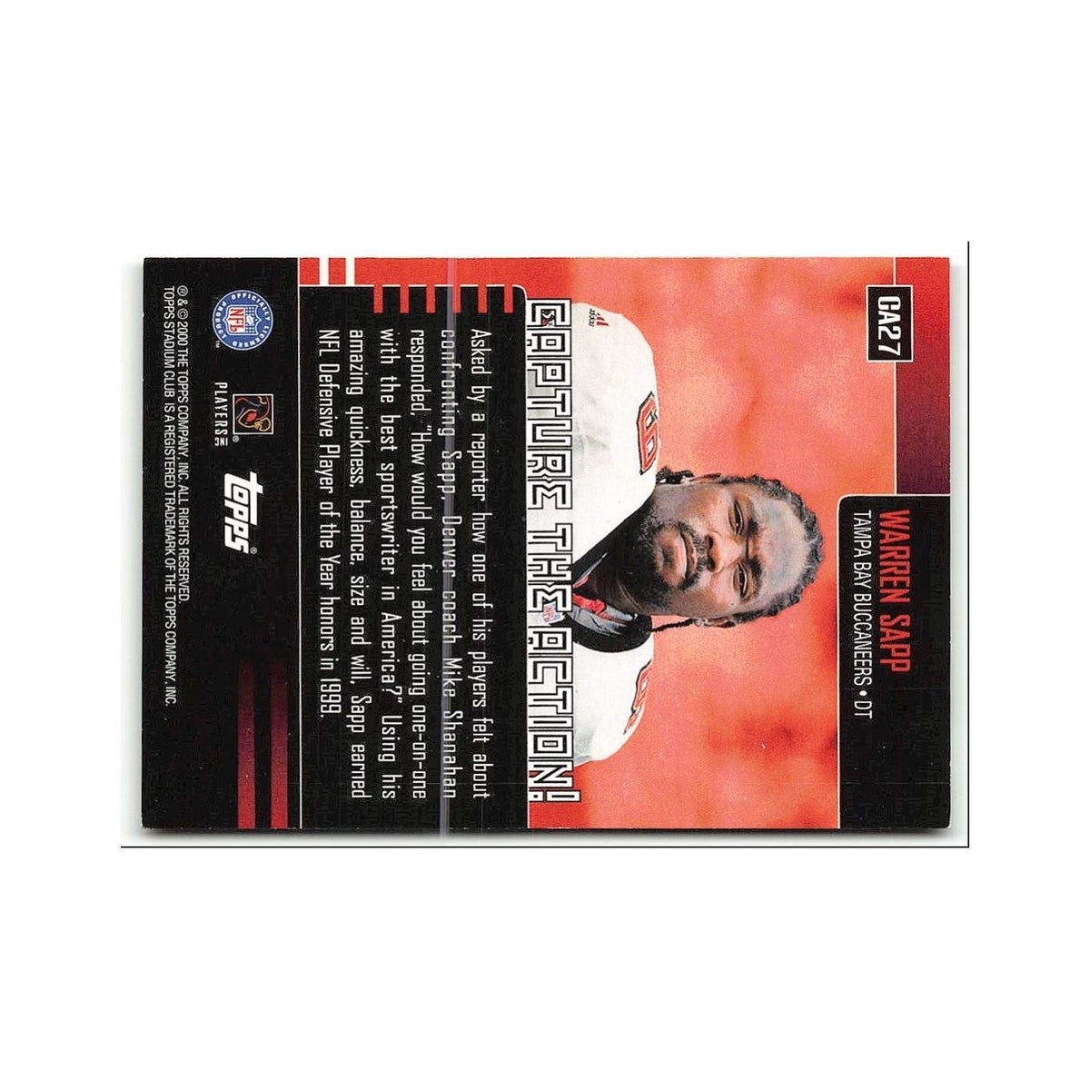 Warren Sapp 2000 Stadium Club Capture the Action #CA27 Tampa Bay Buccaneers NM