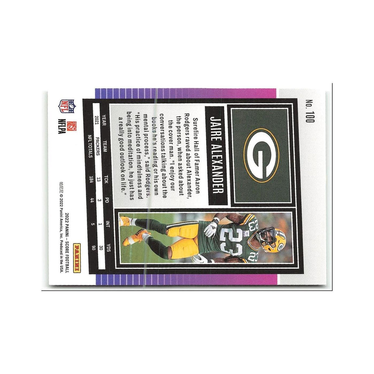 Jaire Alexander 2022 Score #100 Green Bay Packers Football Card NM