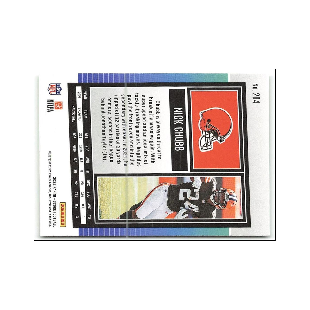 Nick Chubb 2022 Score #204 Cleveland Browns Football Card NM