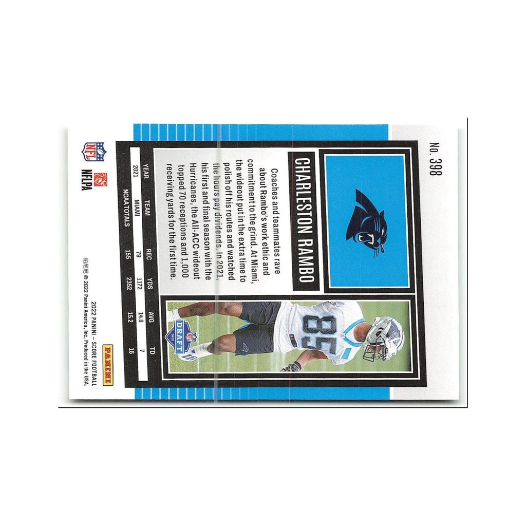 Charleston Rambo Rookie 2022 Score #398 Carolina Panthers Football Card NM