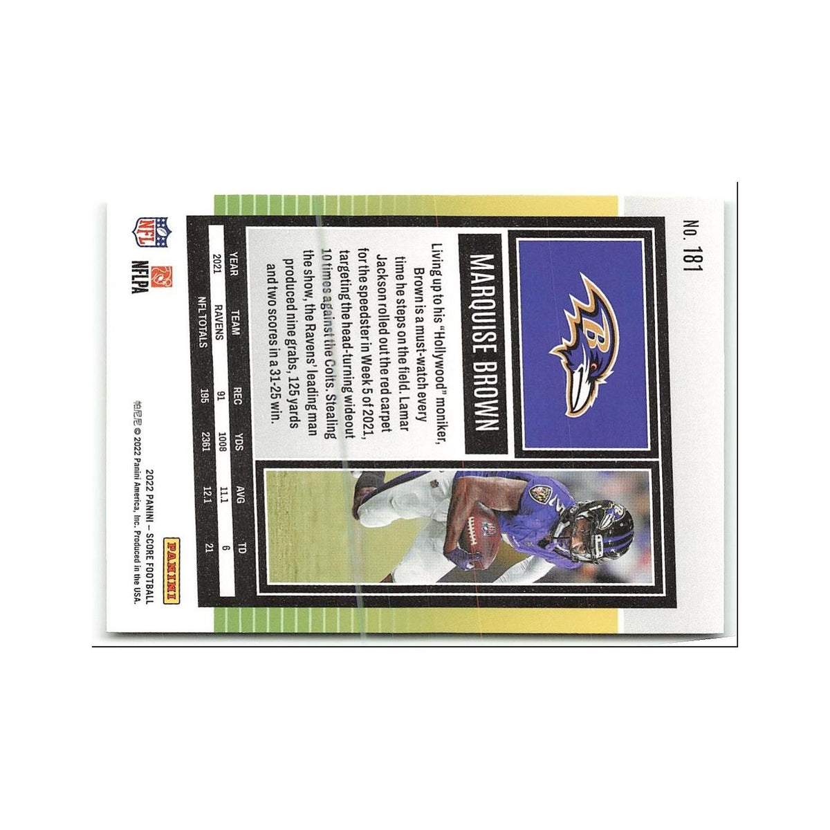 Marquise Brown 2022 Score #181 Baltimore Ravens Football Card NM