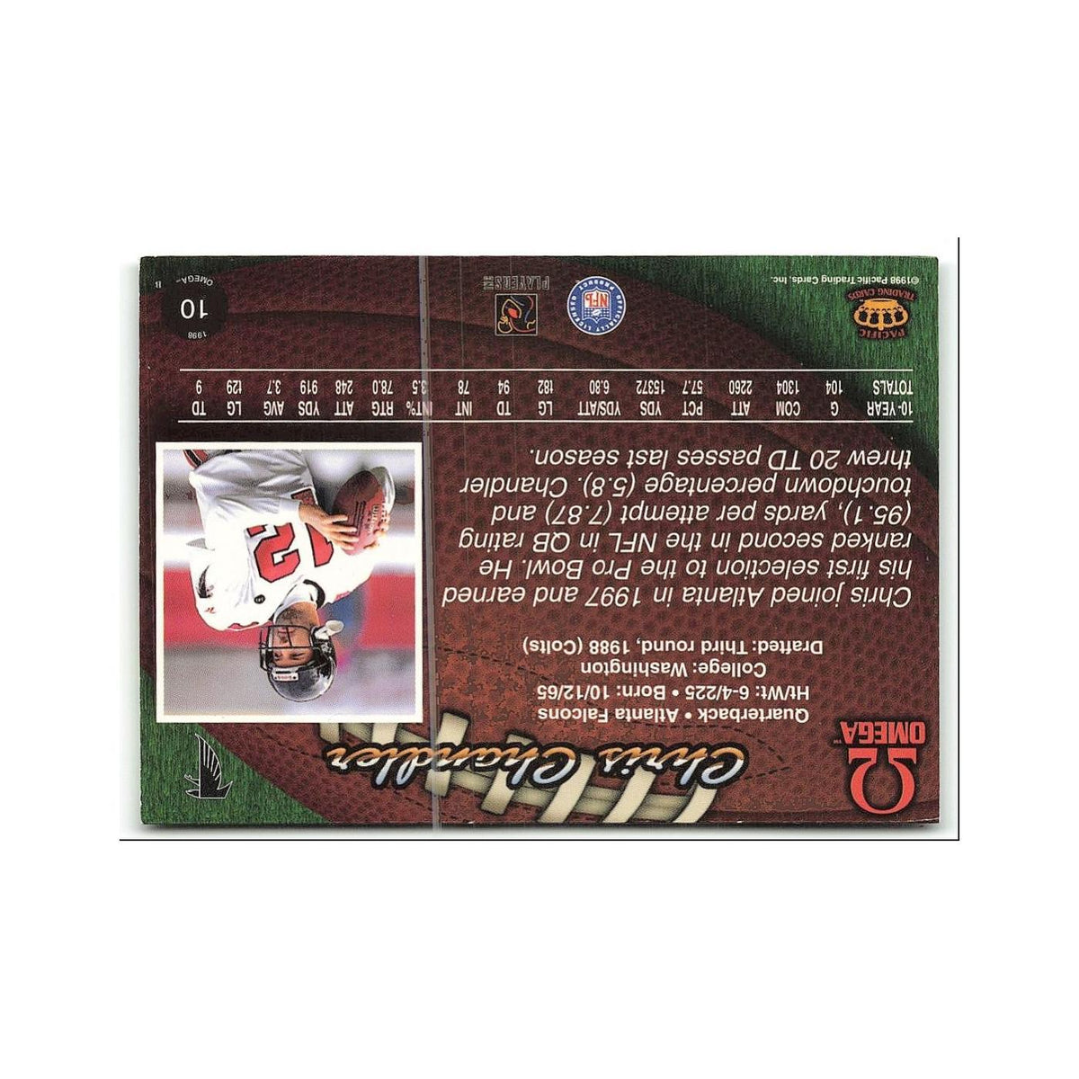 Chris Chandler 1998 Pacific Omega #10 Atlanta Falcons Football Card NM