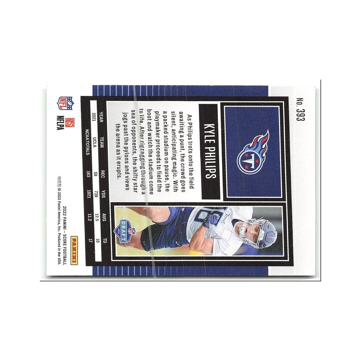 Kyle Philips Rookie 2022 Score #393 Tennessee Titans Football Card NM