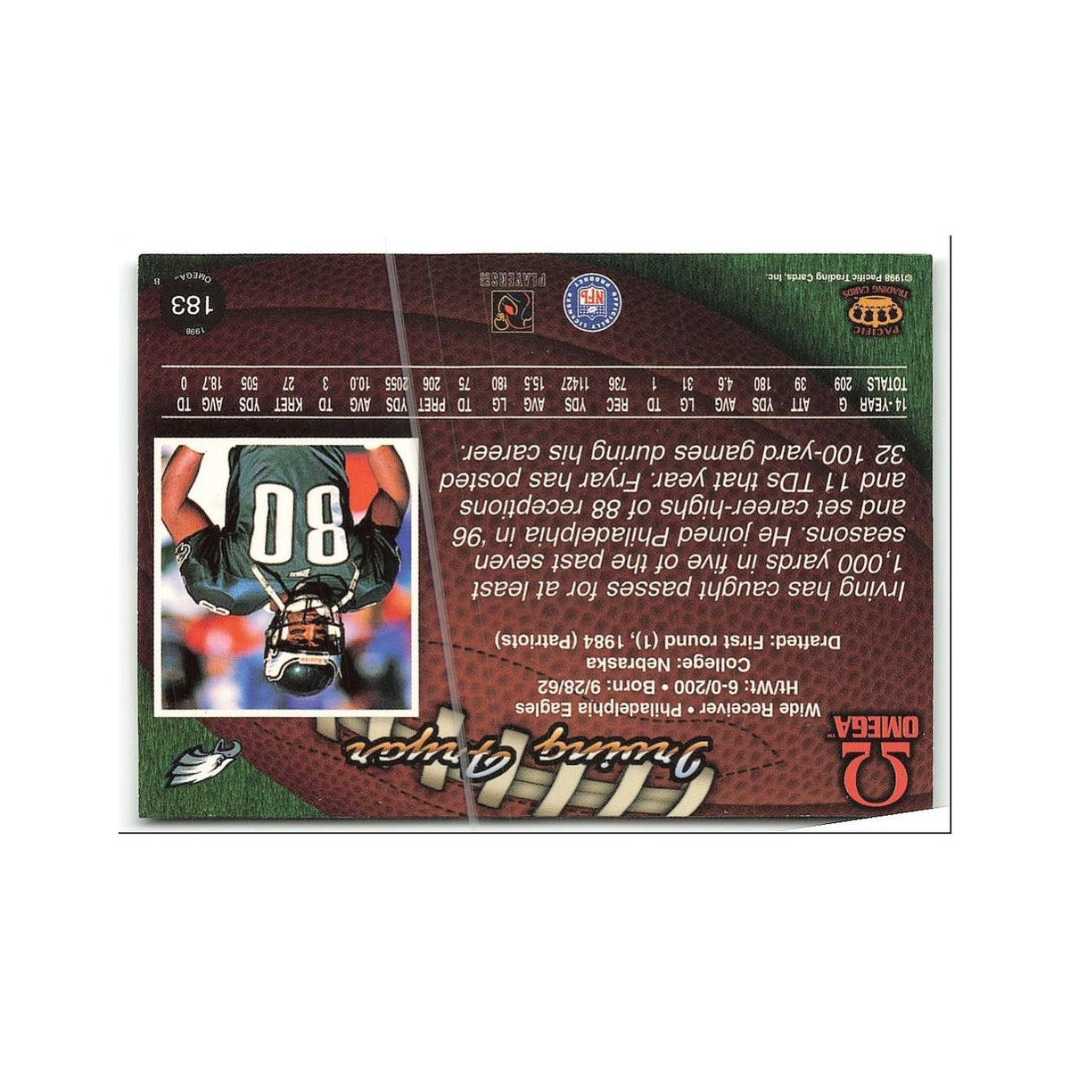 Irving Fryar 1998 Pacific Omega #183 Philadelphia Eagles Football Card NM