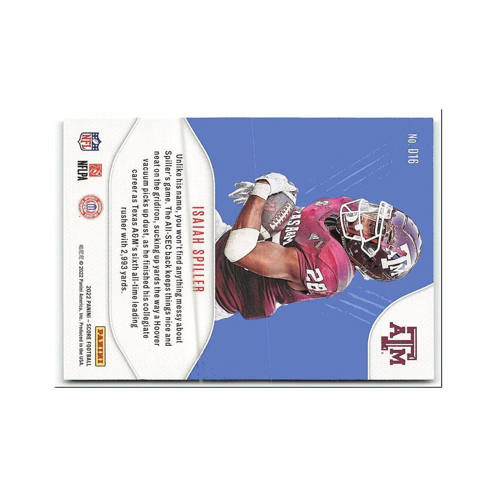 Isaiah Spiller 2022 Score NFL Draft #D16 Texas A&M Aggies Football Card NM