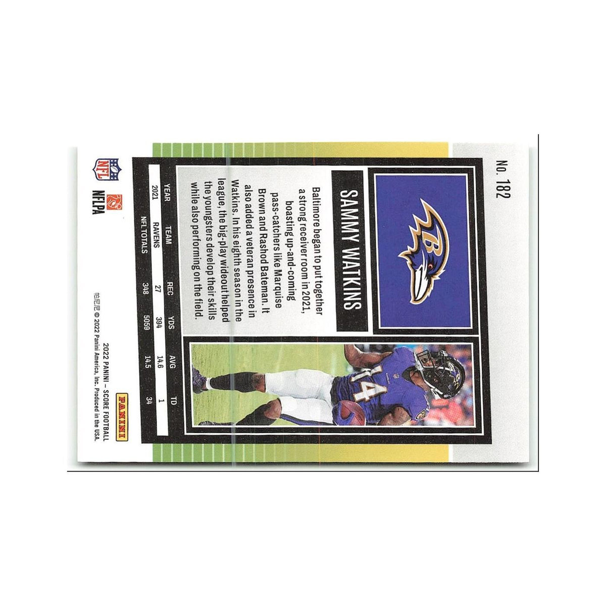 Sammy Watkins 2022 Score #182 Baltimore Ravens Football Card NM