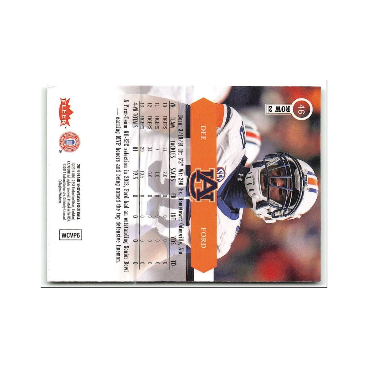 Dee Ford 2014 Flair Showcase #46 Auburn Tigers Football Card NM
