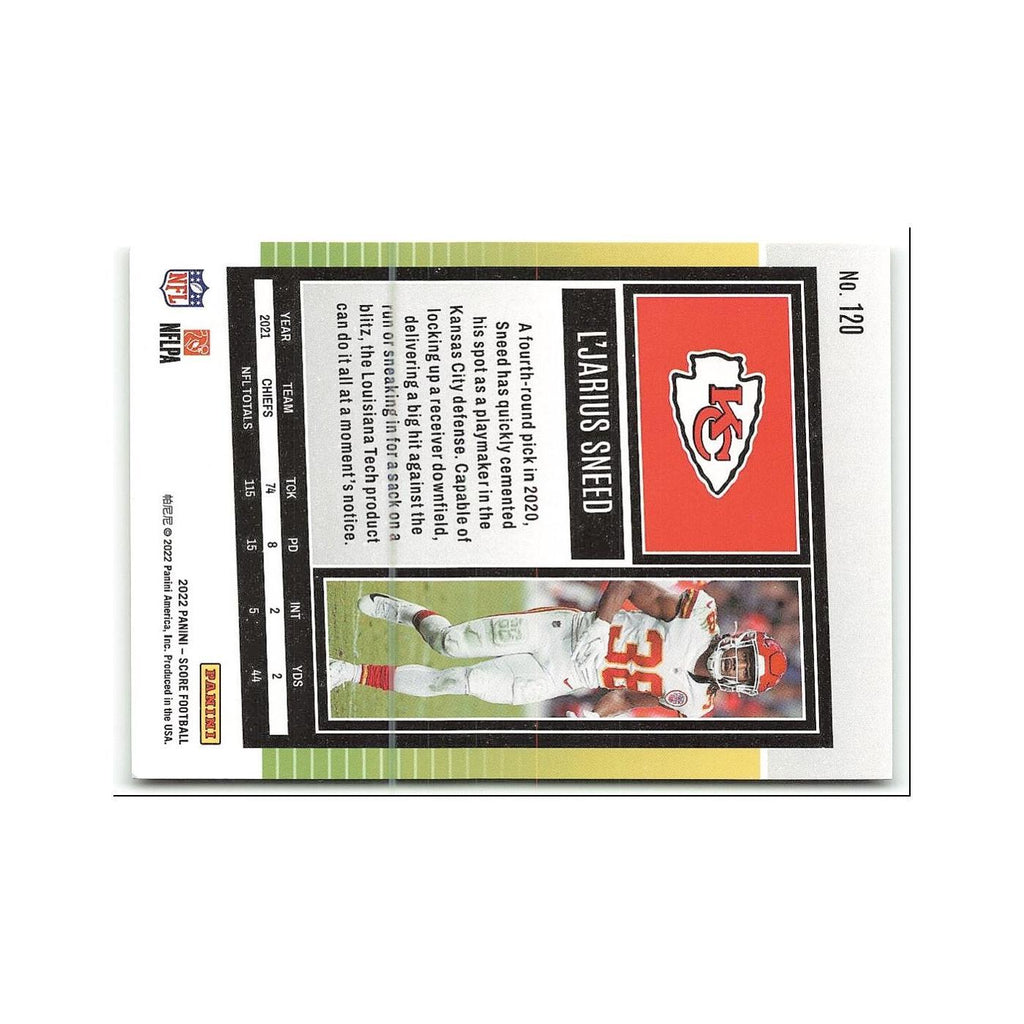 L'Jarius Sneed 2022 Score #120 Kansas City Chiefs Football Card NM