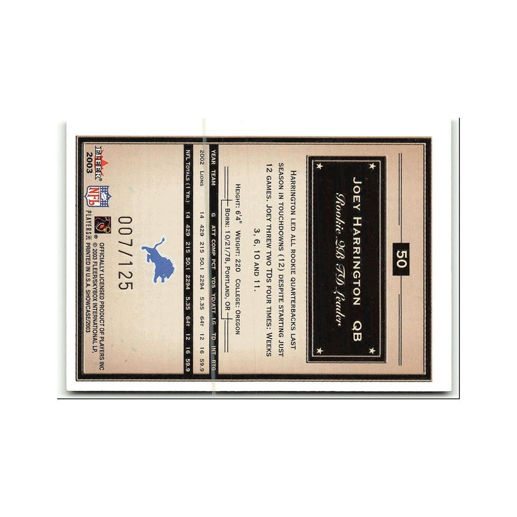 Joey Harrington #/125 2003 Fleer Showcase Legacy #50 Detroit Lions NM
