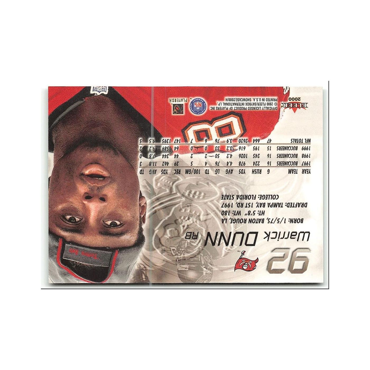 Warrick Dunn 2000 Fleer Showcase #92 Tampa Bay Buccaneers Football Card NM