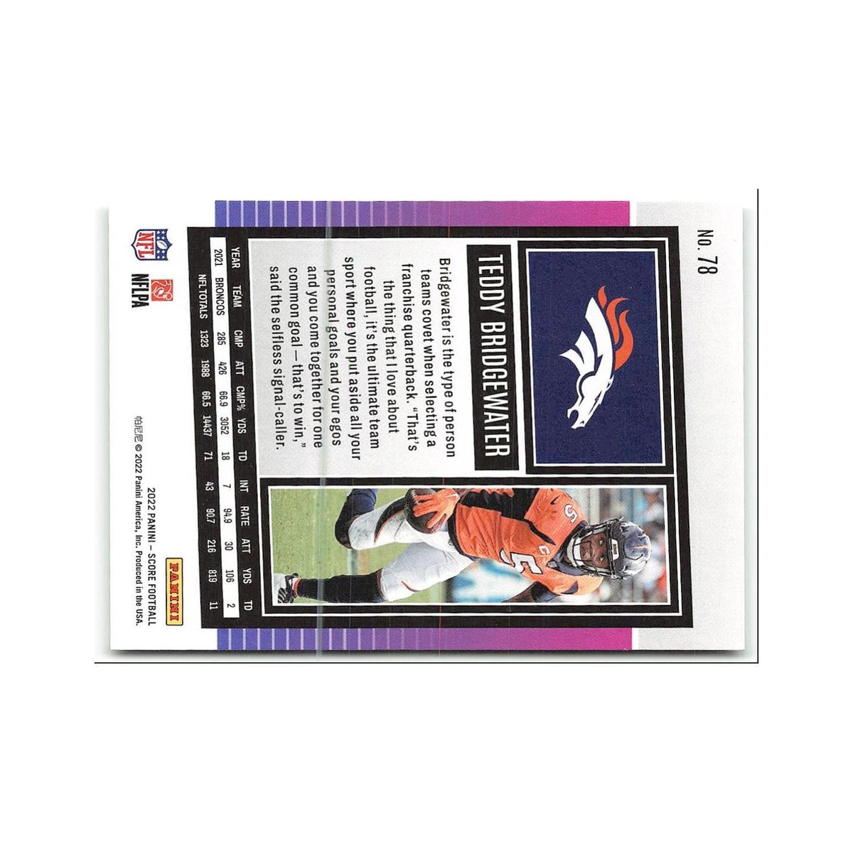 Teddy Bridgewater 2022 Score #78 Denver Broncos Football Card NM