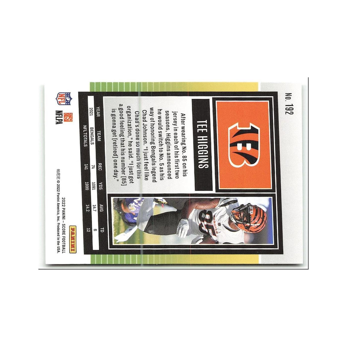 Tee Higgins 2022 Score #192 Cincinnati Bengals Football Card NM