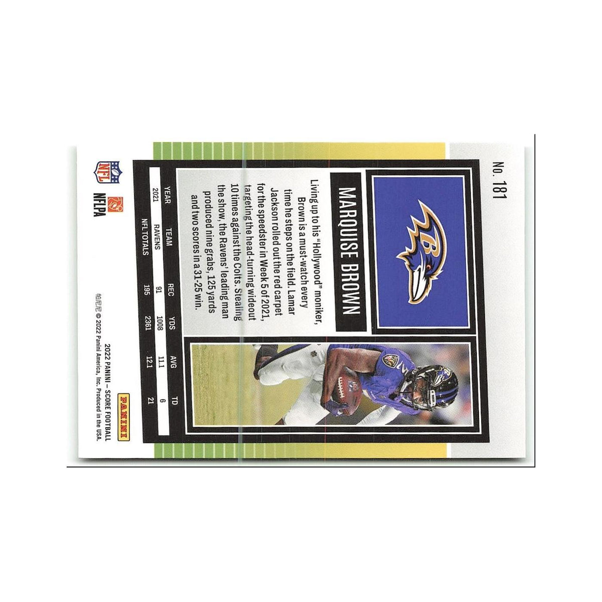 Marquise Brown 2022 Score #181 Baltimore Ravens Football Card NM