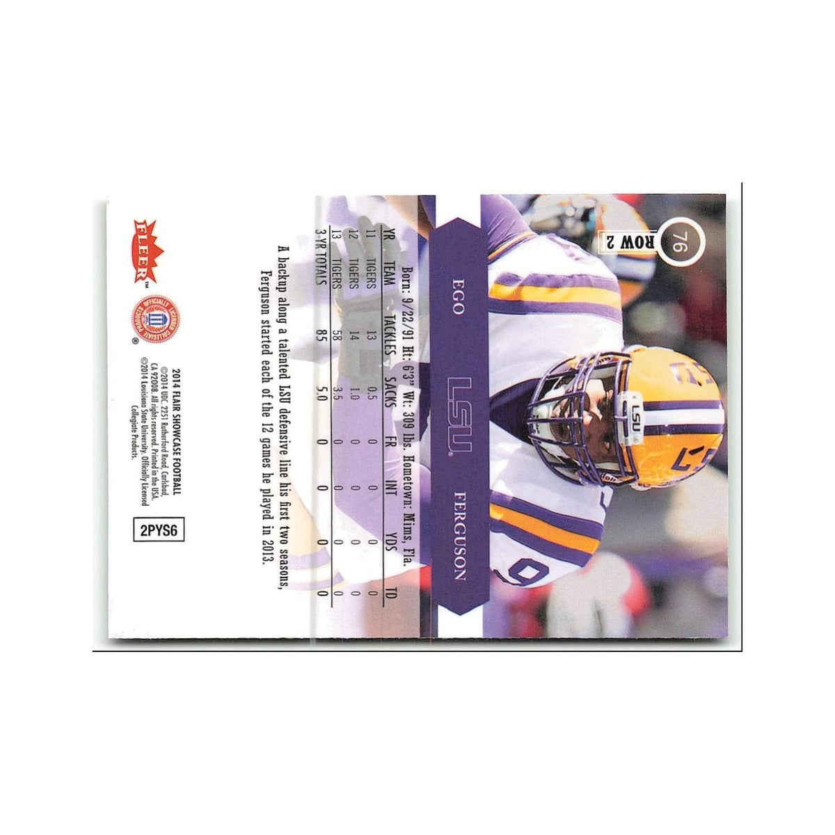 Ego Ferguson 2014 Flair Showcase #76 LSU Tigers Football Card NM
