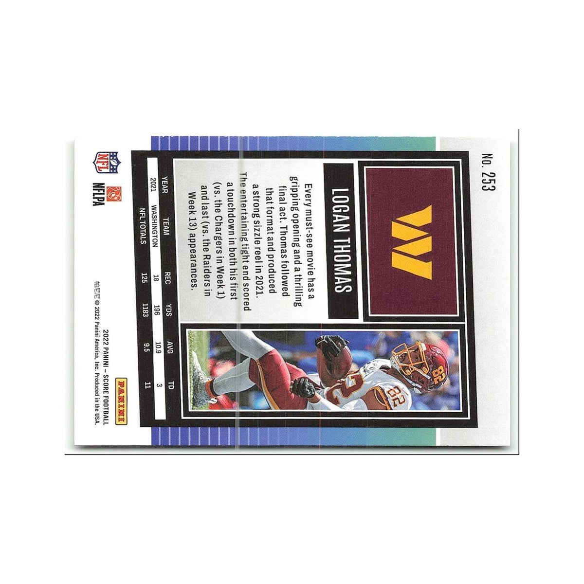 Logan Thomas 2022 Score #253 Washington Commanders Football Card NM