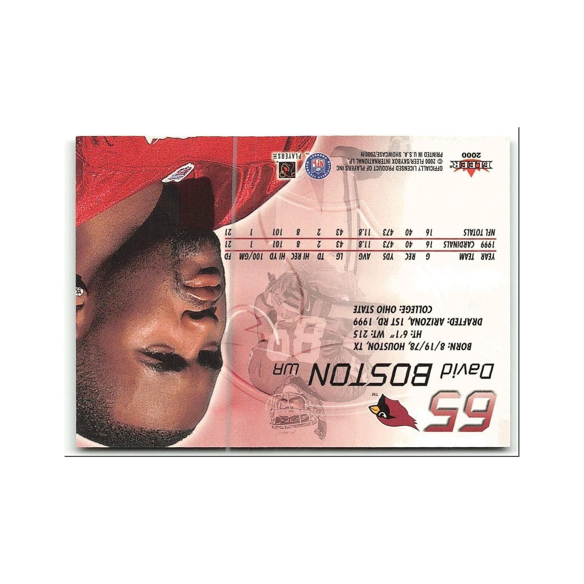 David Boston 2000 Fleer Showcase #65 Arizona Cardinals Football Card NM
