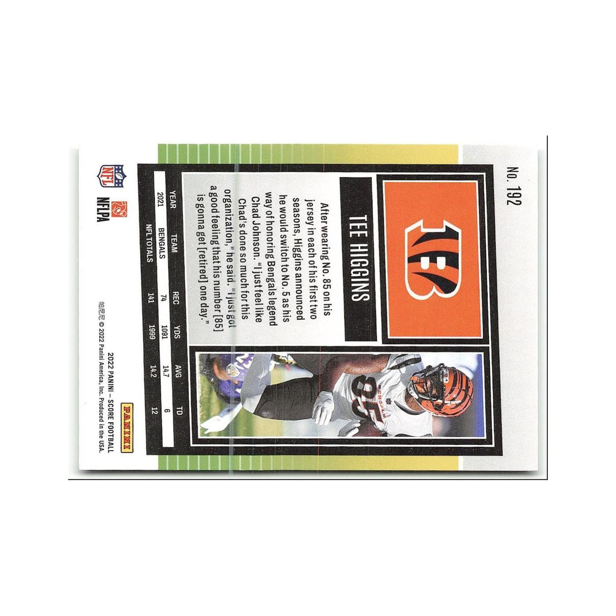 Tee Higgins 2022 Score #192 Cincinnati Bengals Football Card NM