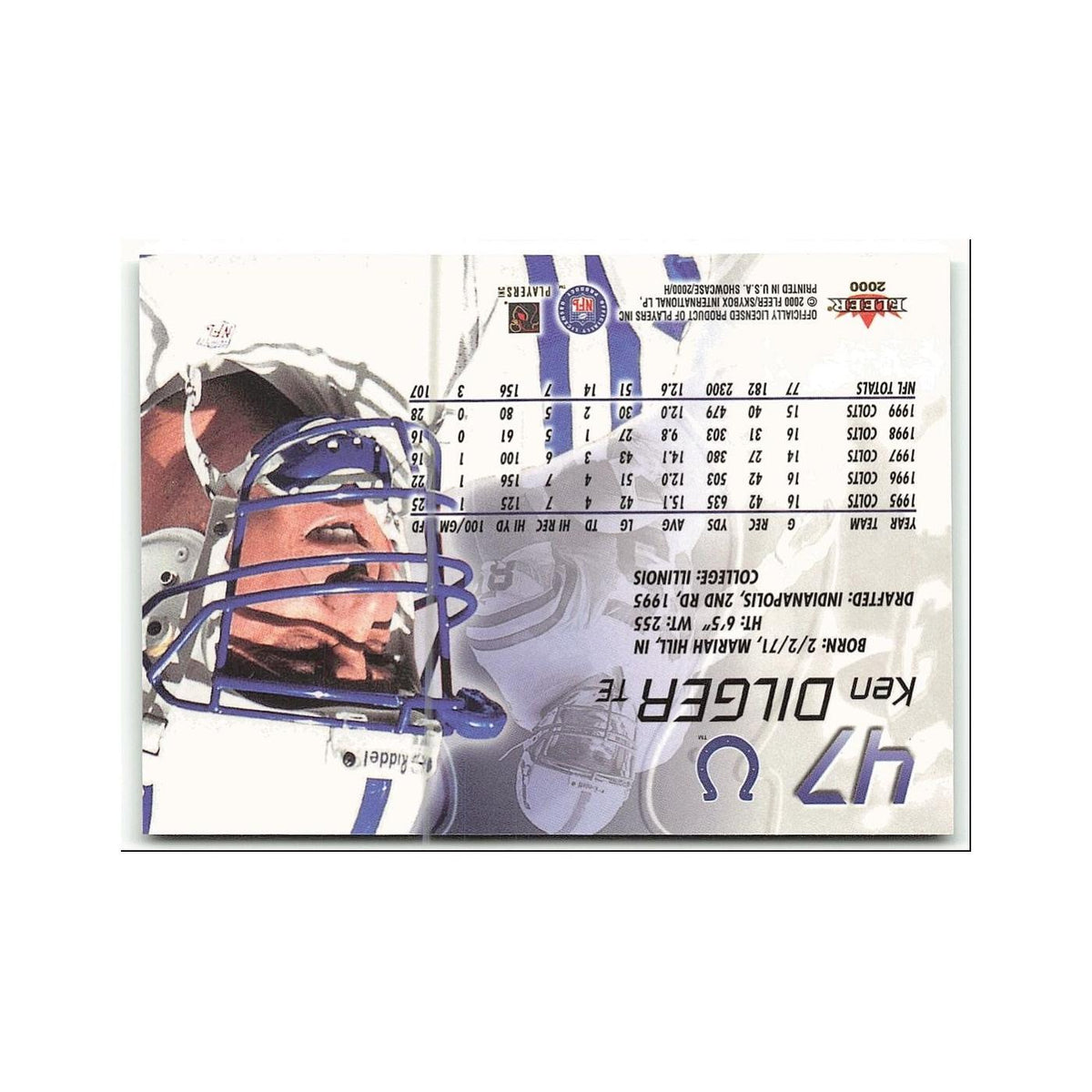 Ken Dilger 2000 Fleer Showcase #47 Indianapolis Colts Football Card NM