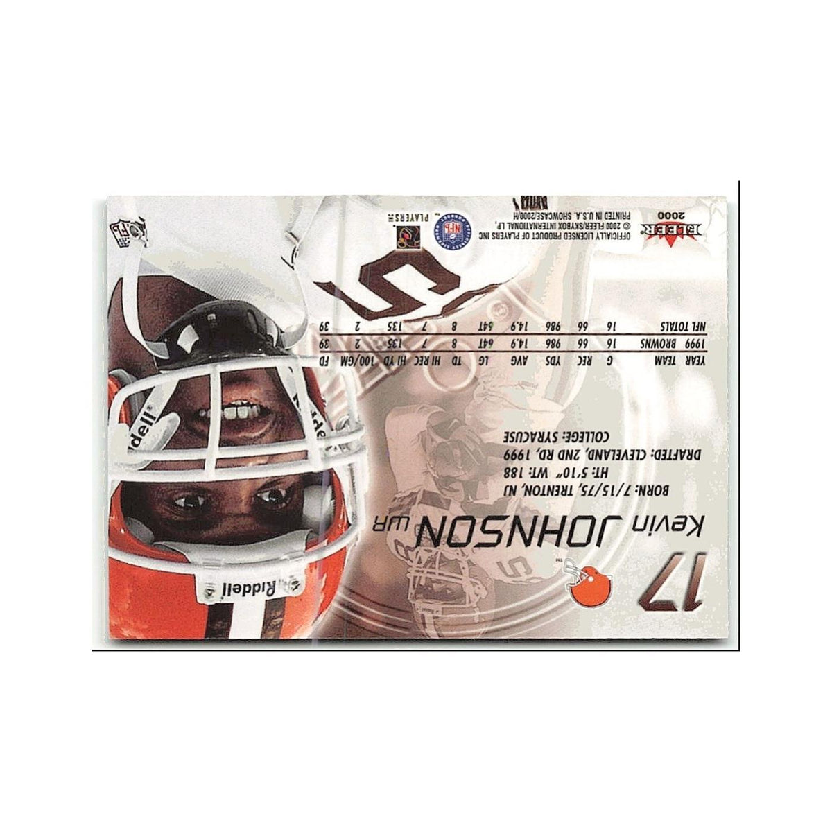 Kevin Johnson 2000 Fleer Showcase #17 Cleveland Browns Football Card NM