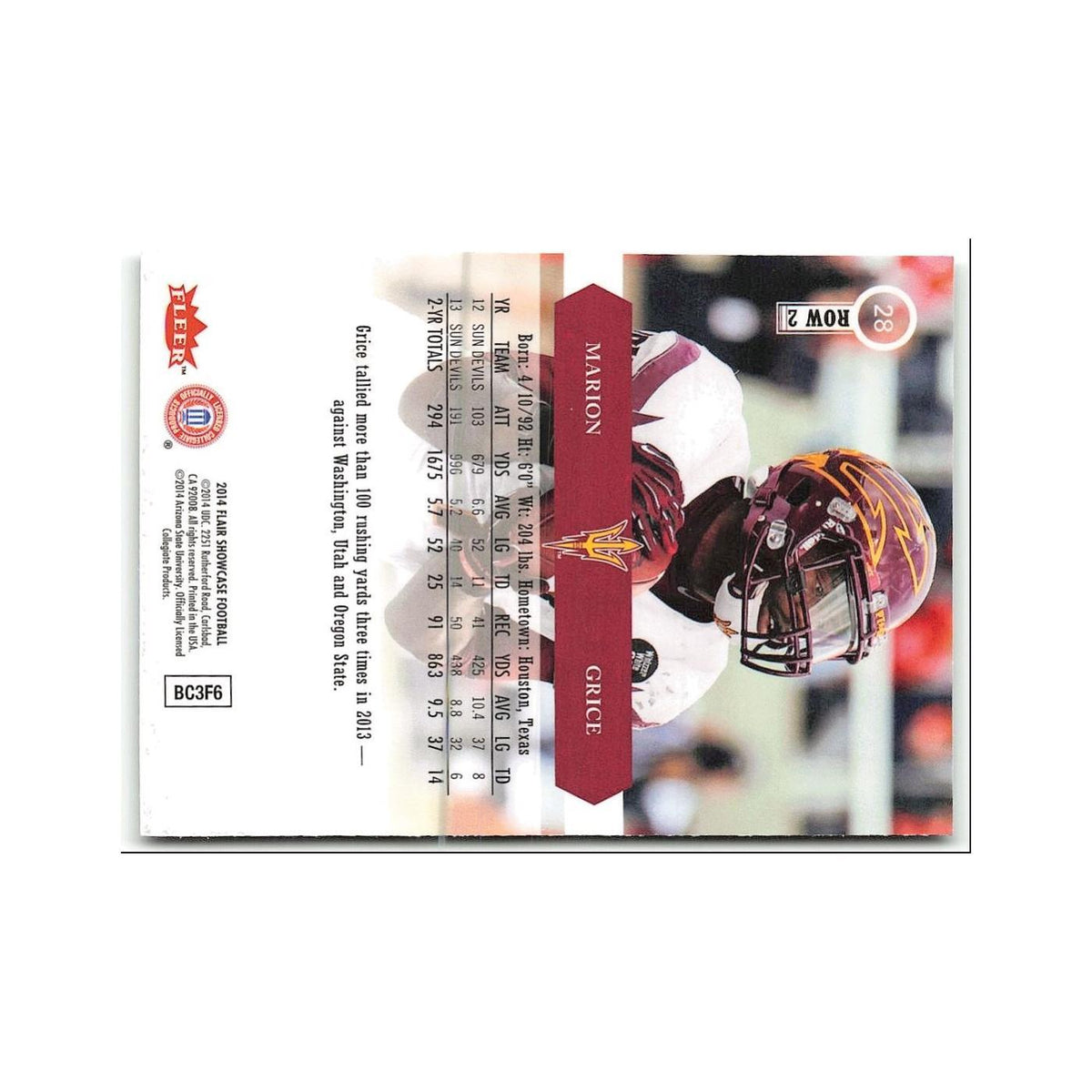 Marion Grice 2014 Flair Showcase #28 Arizona State Sun Devils Football Card NM