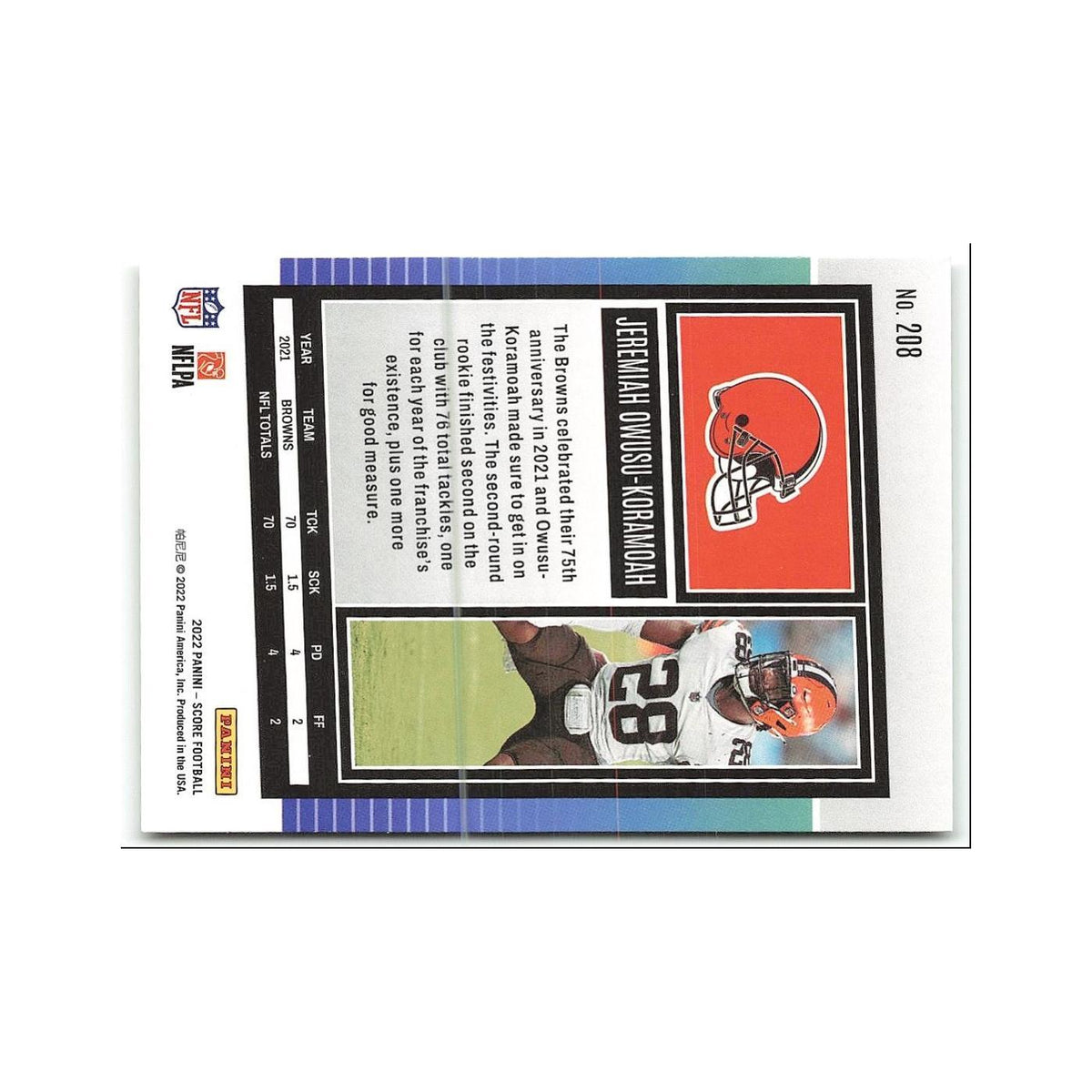 Jeremiah Owusu-Koramoah 2022 Score #208 Cleveland Browns Football Card NM