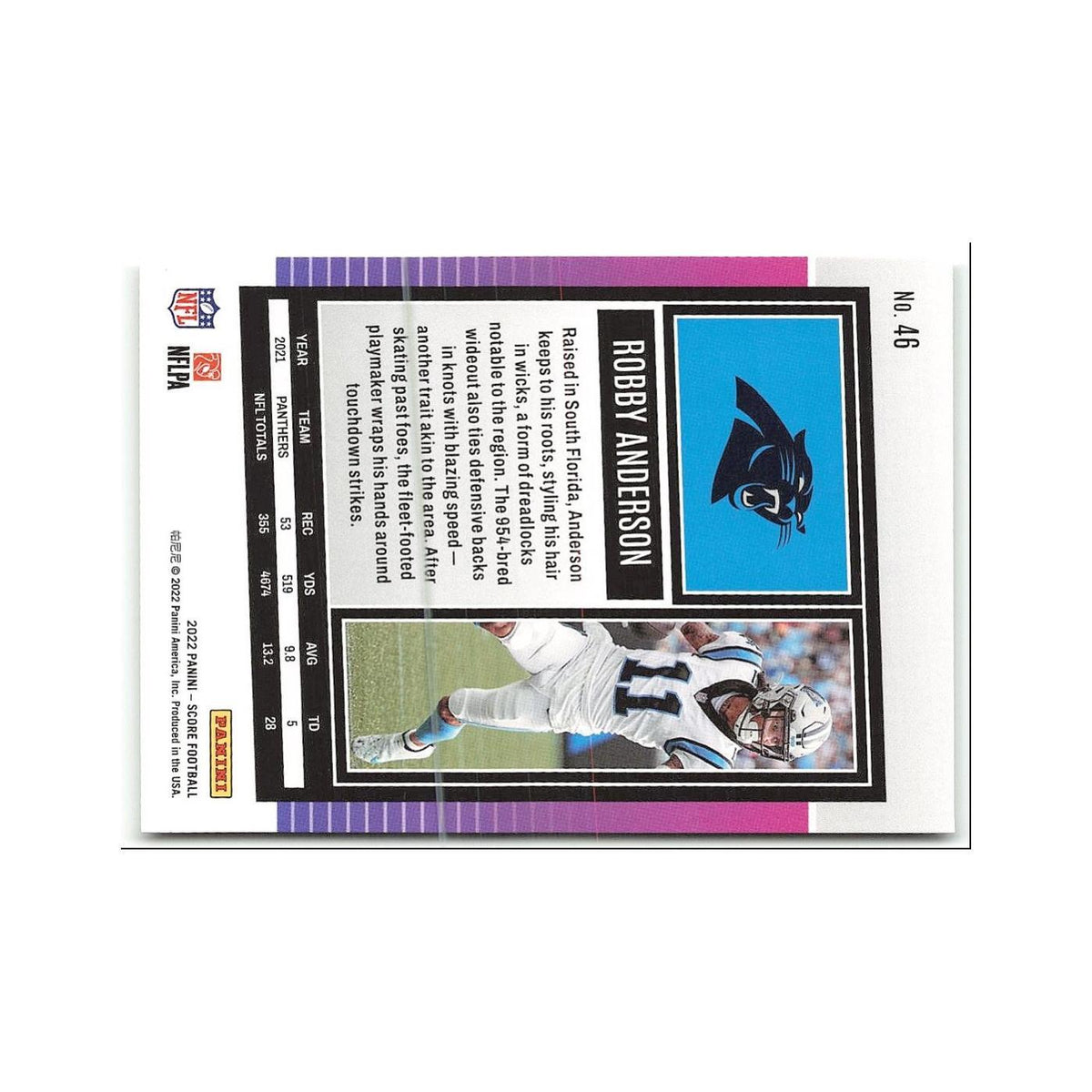 Robby Anderson 2022 Score #46 Carolina Panthers Football Card NM