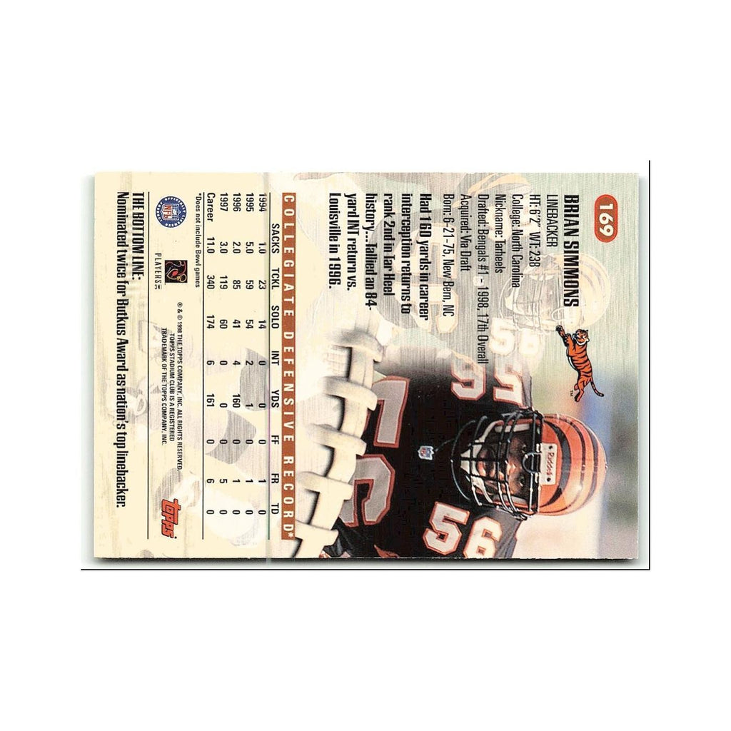 Brian Simmons Rookie 1998 Topps Stadium Club #169 Cincinnati Bengals NM
