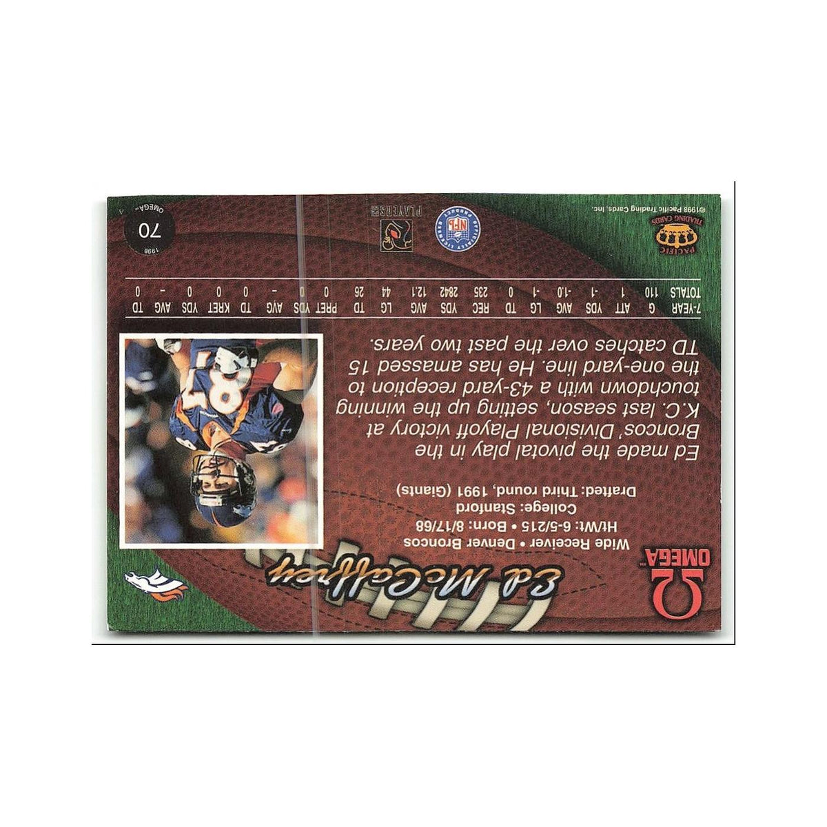 Ed McCaffrey 1998 Pacific Omega #70 Denver Broncos Football Card NM