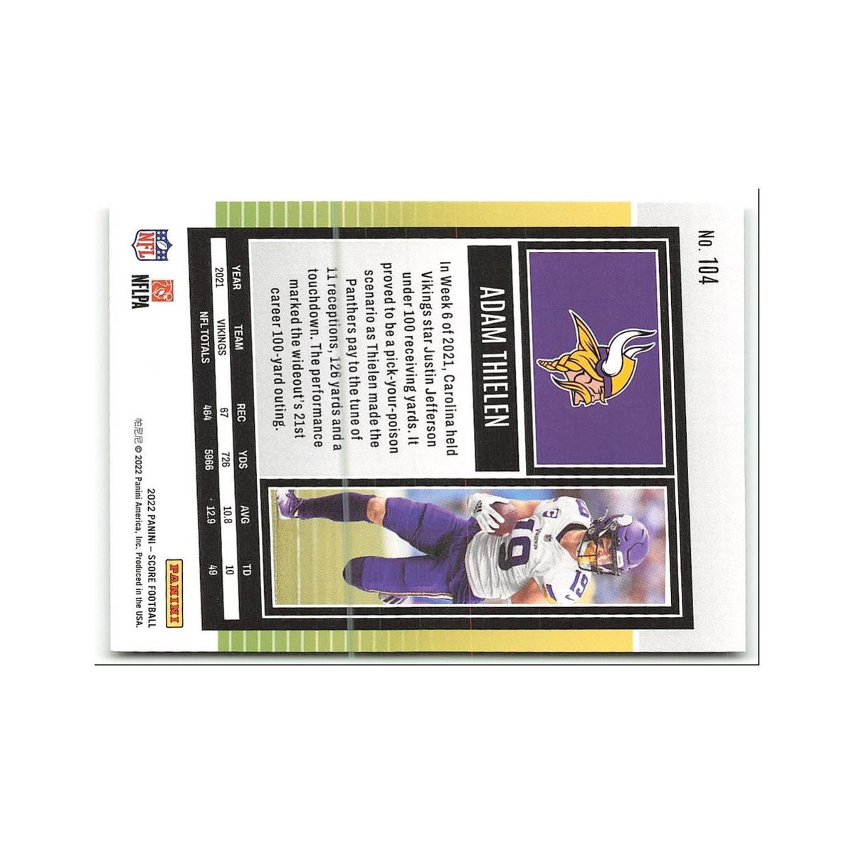 Adam Thielen 2022 Score #104 Minnesota Vikings Football Card NM