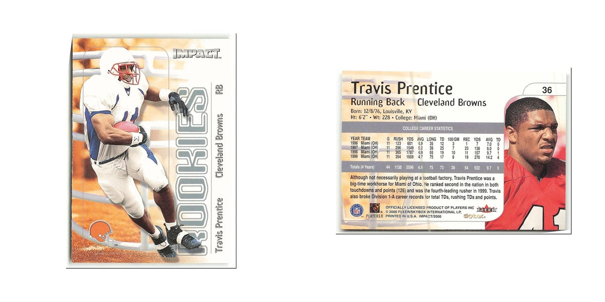Travis Prentice Rookie 2000 Skybox Impact #36 Cleveland Browns Football Card NM