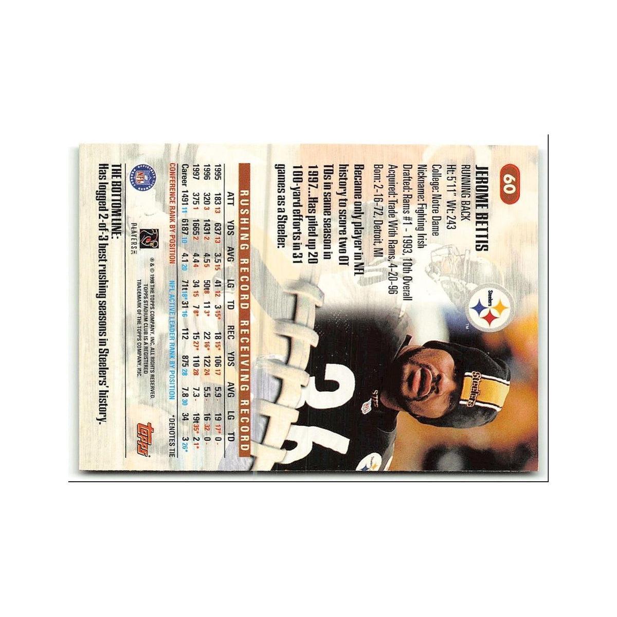 Jerome Bettis 1998 Playoff Contenders Ticket Red #60 Pittsburgh Steelers NM