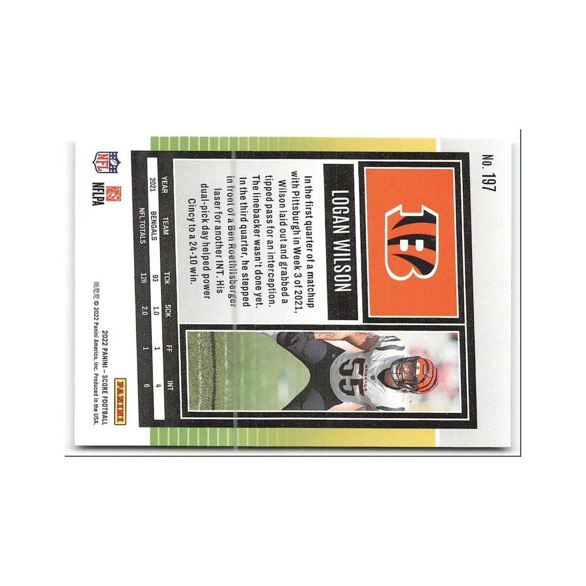 Logan Wilson 2022 Score #197 Cincinnati Bengals Football Card NM