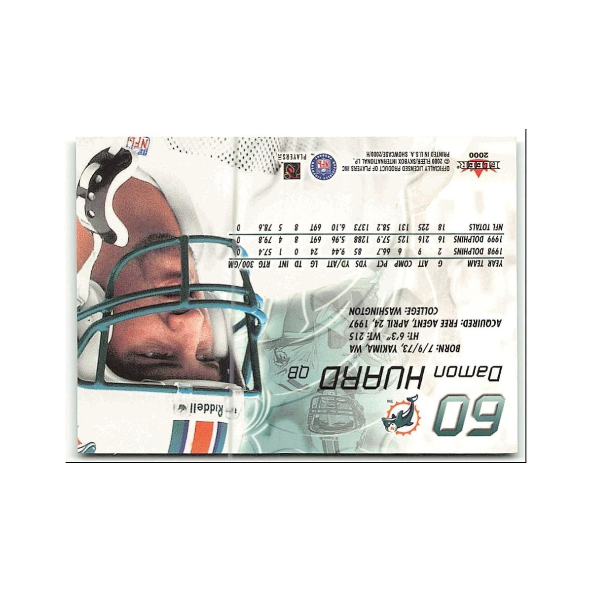 Damon Huard 2000 Fleer Showcase #60 Miami Dolphins Football Card NM